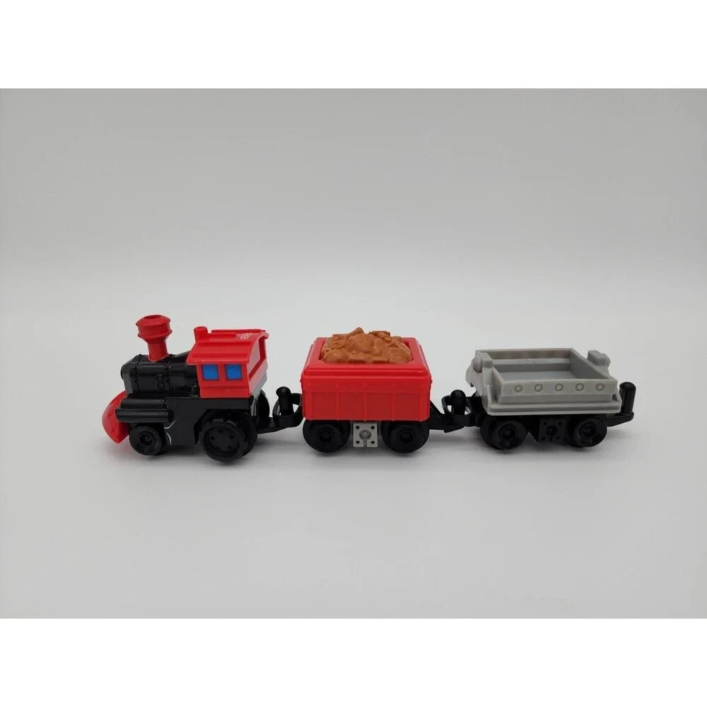 Fisher Price GeoTrax Red Black Steam Train Push Engine With Cargo Cars 3pc Set